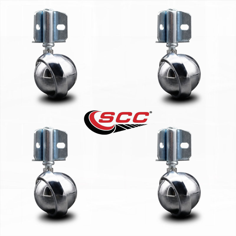 2.5 Inch Bright Chrome Metal Ball Caster – Corner Mount Bracket – Set of 4 – SCC