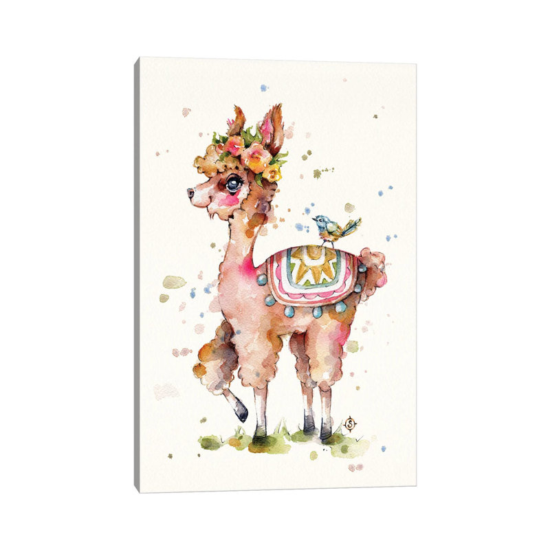 «Sweet Llama» par Sillier Than Sally - reproduction d'art, H 12 po x l 8 po x P 0,75 po, Toile tendue, Pas de tapis