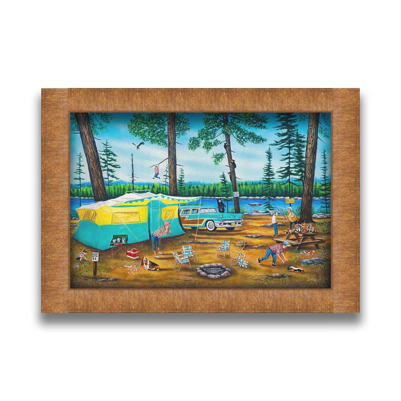 «Happy Campers» par Robert Andrea, Toile avec cadre naturel naturel, Pas de tapis, H 12 po x l 16 po x P 2 po