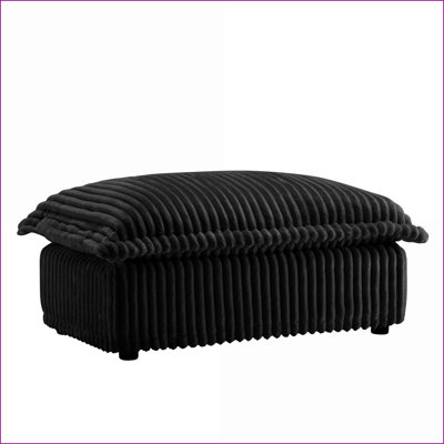 Sofa, Modern Black Corduroy Deep Seat with Removable Cover for Living Room | Black | Wood
