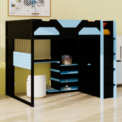 Modern Loft Bed In Wood With Integrated Desk, Storage Shelves And USB