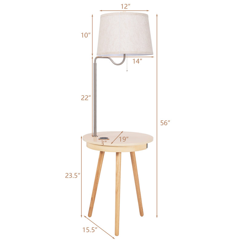 Lewiston 56'' Tray Table Floor Lamp Set with USB, Natural