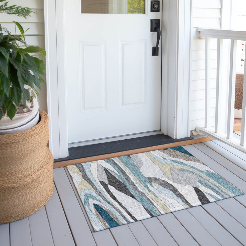 Machine Washable Indoor/Outdoor Chantille ACN2777 Abstract Rug, Teal, 2'6" x 3'10"