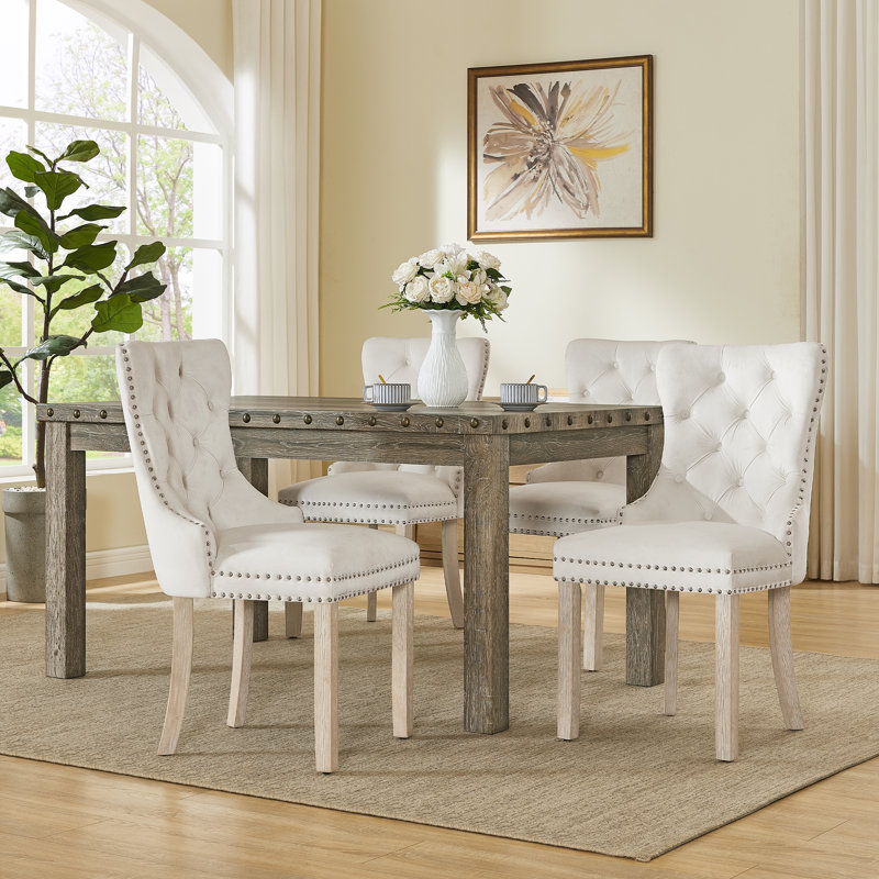 Ensemble de table de salle à manger 5 pièces, table de cuisine rectangulaire Farmhouse et 4 chaises de revêtement, beige