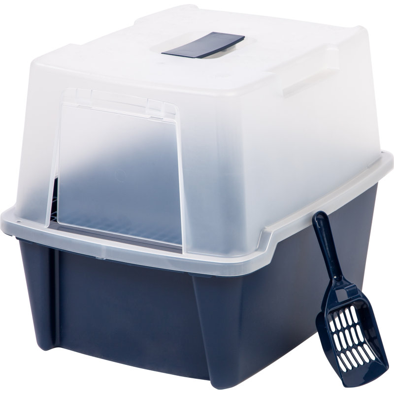 Large Navy and Clear Plastic Enclosed Litter Box with Scoop