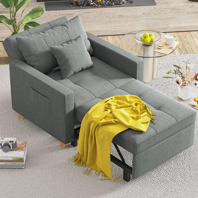 Emma-Leigh 1 Seater Fabric Accent Chairs Bed, Dark Grey Linen