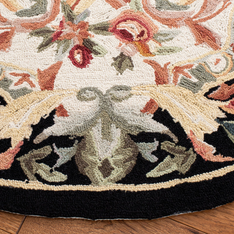 Kinchen Hand Hooked Wool Floral Rug, Round 4'