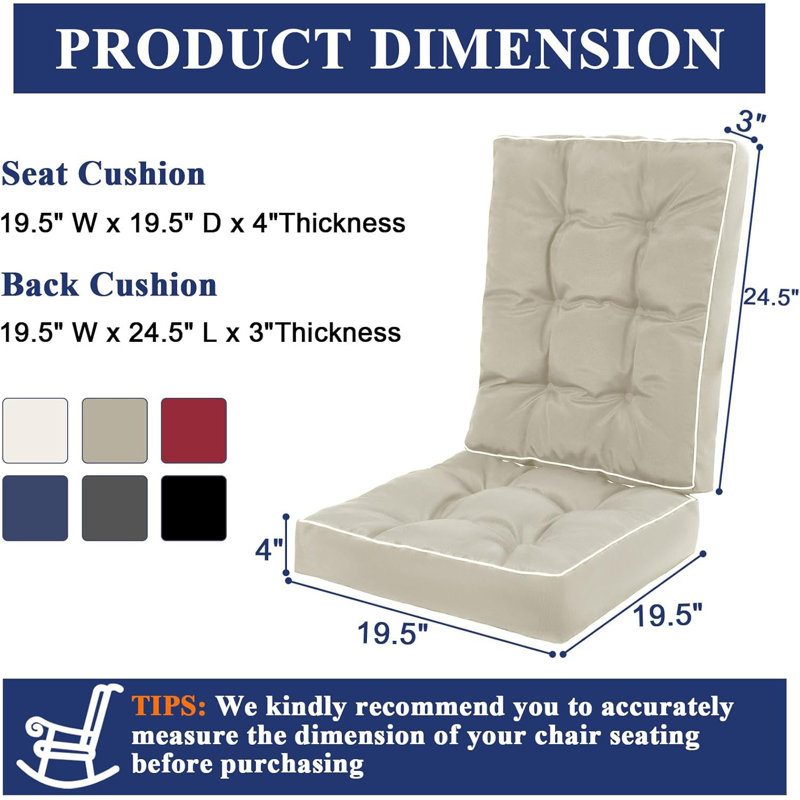 Rocking Chair Cushions, 19.5" W x 19.5" D, Brown