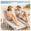 Ensemble de chaise longue pliante beige avec tables d'appoint - Chaises de bronzage d'extérieur avec porte-gobelets