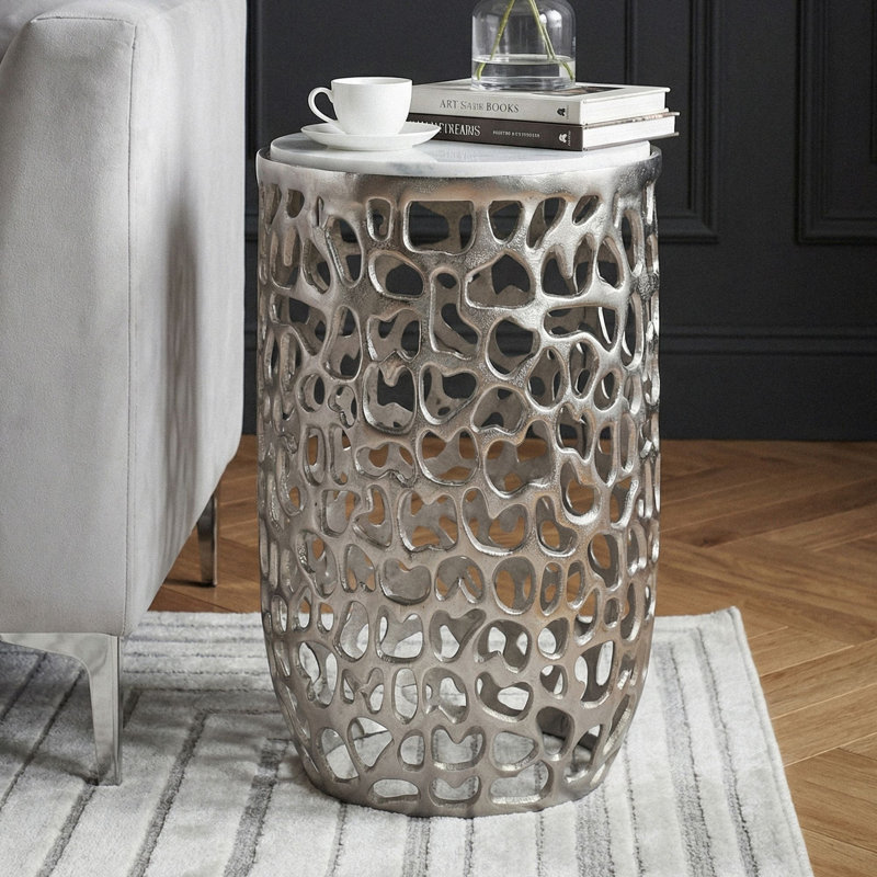 Pedestal End Table, Silver colors