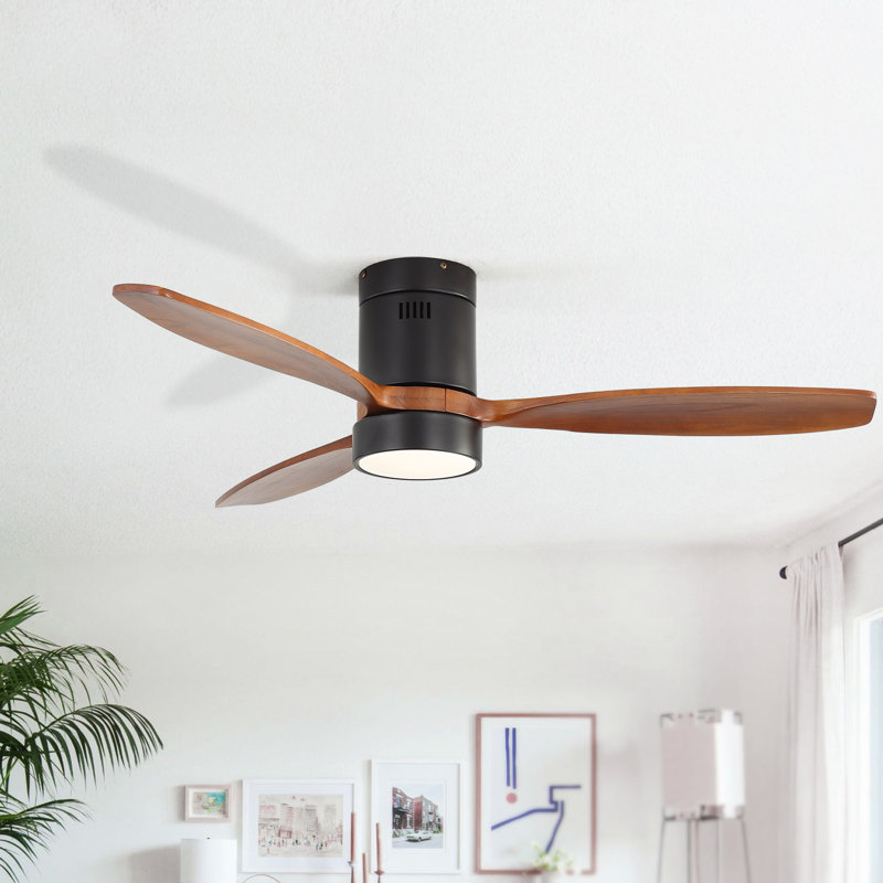 Ventilateur de plafond encastré classique à 3 pales de 52 po avec lumière et télécommande Nicola, Brun, Noir