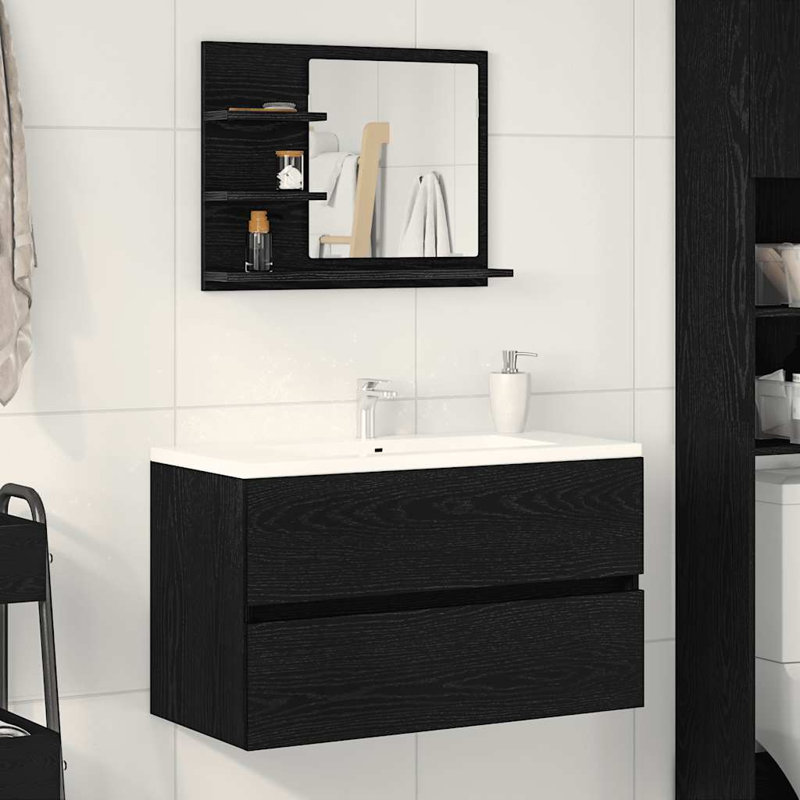 Adji Flat Mirror with Shelves, 45cm x 60cm, Black Oak