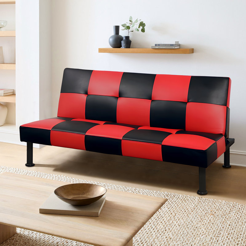 Canapé convertible 64 po, Similicuir noir et rouge