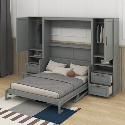 Queen Size Murphy Bed With Closet,Drawers And Shelves
