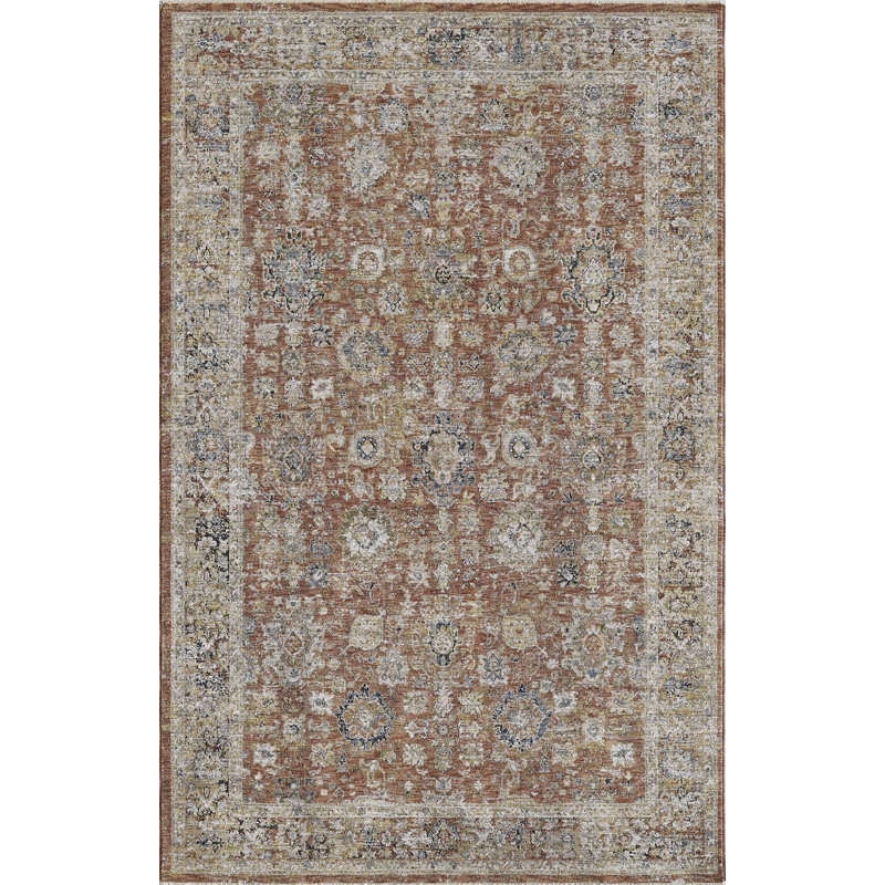 Tapis oriental en polyester tissé à la machine Deirore, Rectangle 3 pi 3 po x 5 pi 3 po