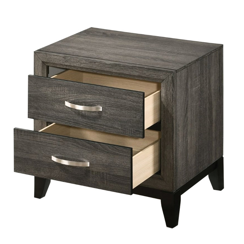 Table de chevet grise patinée avec deux tiroirs pour la chambre à coucher