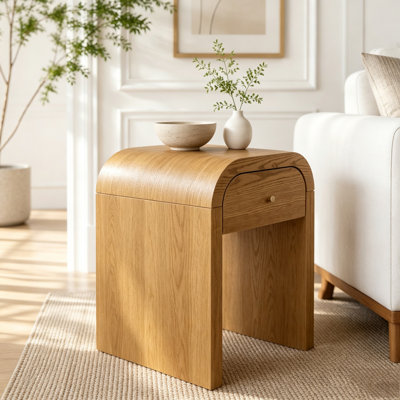 Table d'appoint incurvée en noyer avec tiroir - Table de chevet à bord arrondi