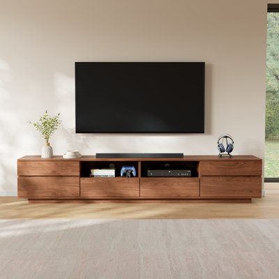 Modern TV Stand for TVs up to 85", Wood TV Console for Living Room with 6 Drawers, Walnut