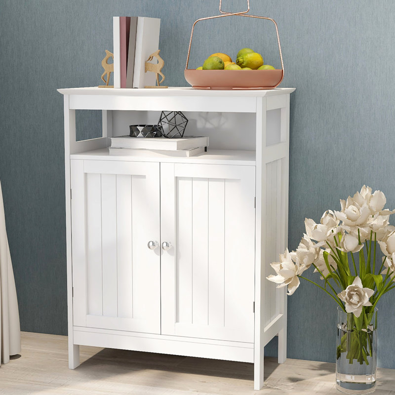 White Bathroom Floor Cabinet With Double Shutters, Dependable , Painting, Generous Storage, Simple Assembly Procedure Smooth Large Required