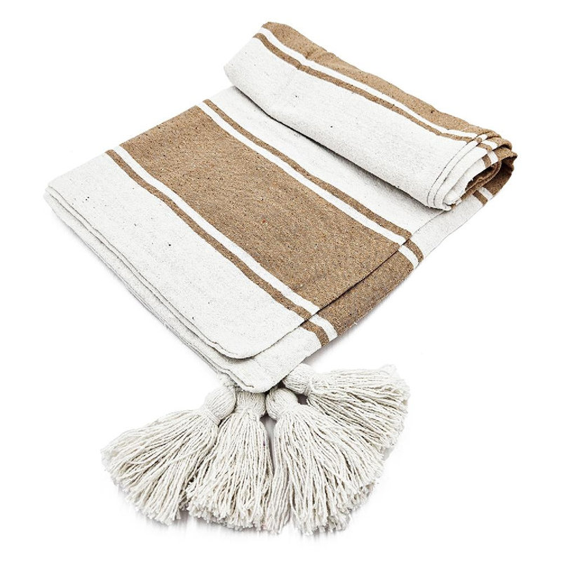 Carson 50" x 60" White and Brown Striped Throw Blanket Set