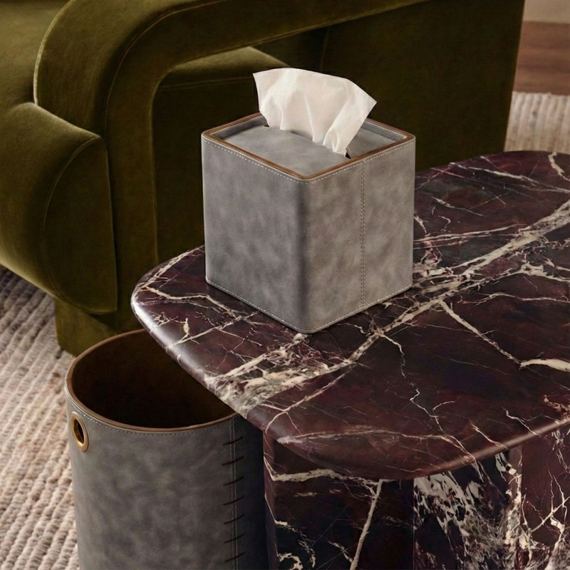 Dual Tone Gray Leather Tissue Box Cover