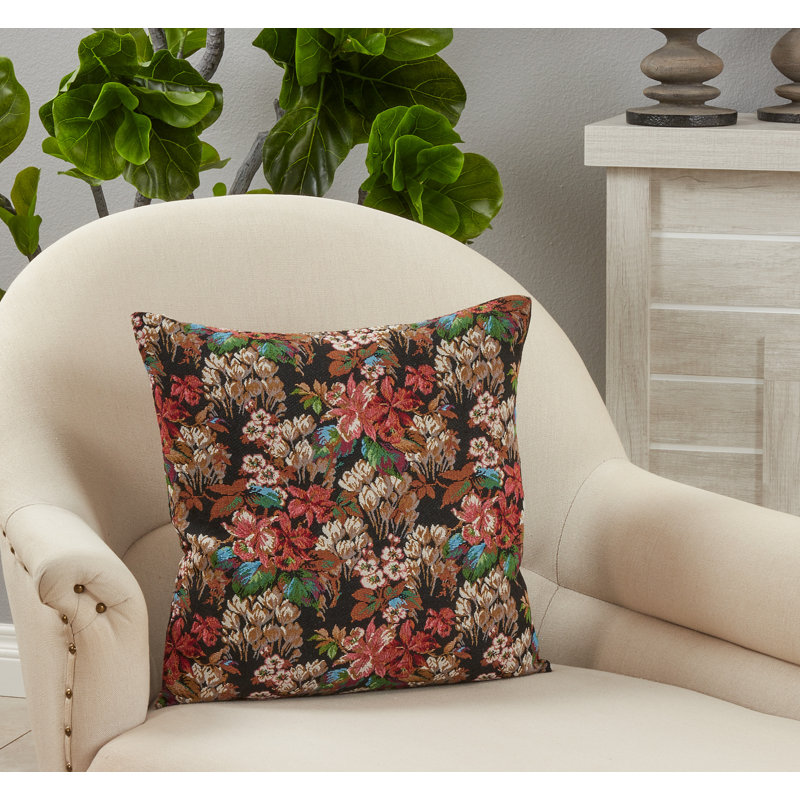 Black Jacquard Floral Down Blend Throw Pillow