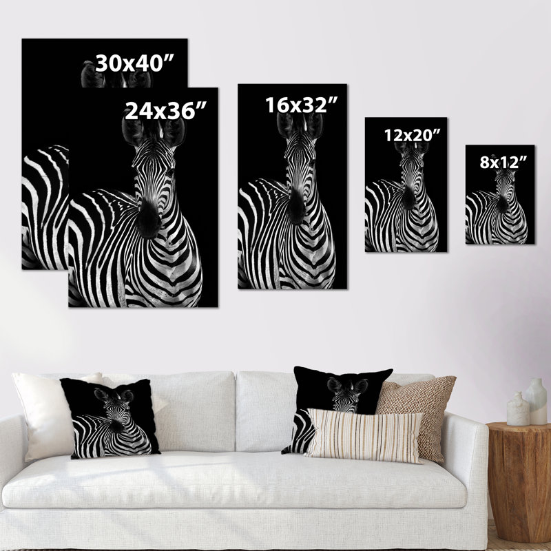 Zèbre en noir et blanc II - reproduction d'art sur toile, H 40 po x l 30 po x P 1,5 po, Toile tendue