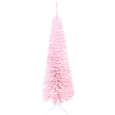 Artificial Pencil Christmas Tree, Slim Xmas Tree With 499 Realistic Branch Tips And Plastic Stand, Pink