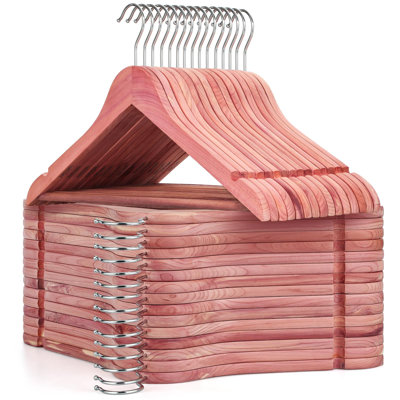 Cintre en bois de cèdre rouge - ensemble de 30 pièces. Support spécial pour garde-robes. Cintre en bois. Bords coupés en douceur. Crochet flexible à 360 °. Tige antidérapante (couleur chêne)