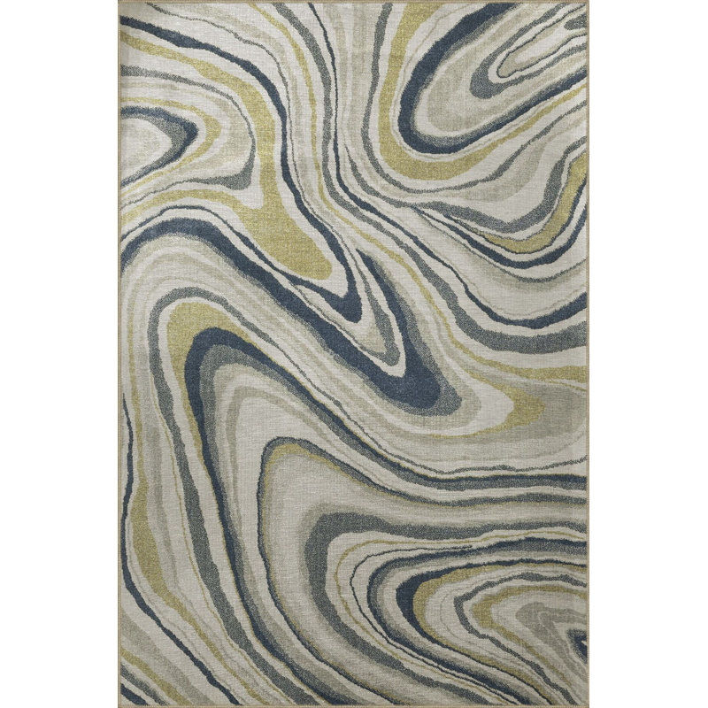 Tapis bleu délavé à motif abstrait bleu, Sous-tapis rectangulaire 4 pi 7 po x 6 pi 7 po inc