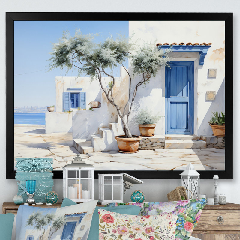 Welke Greece Cycladic Harmony II On Canvas Print, 16" H x 32" W x 1" D, Black Single Picture Framed