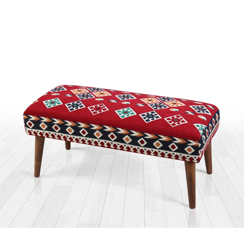Stylish Pouffe with Wooden Legs, 35.8 x 16.5 x 18.1 Inches | 50% Cotton / 50% Polyester Fabric, 2.8-Inch Orthopedic Sponge for Comfort | Perfect for Rustic & Southwestern Décor, Versatile Seating Option