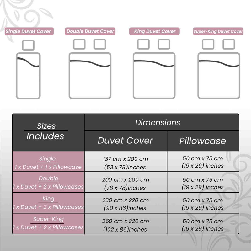 Damask Pattern Duvet Cover Set with Matching Pillowcases - Polycotton Bedding Set - Washable, Super King, Blush Pink