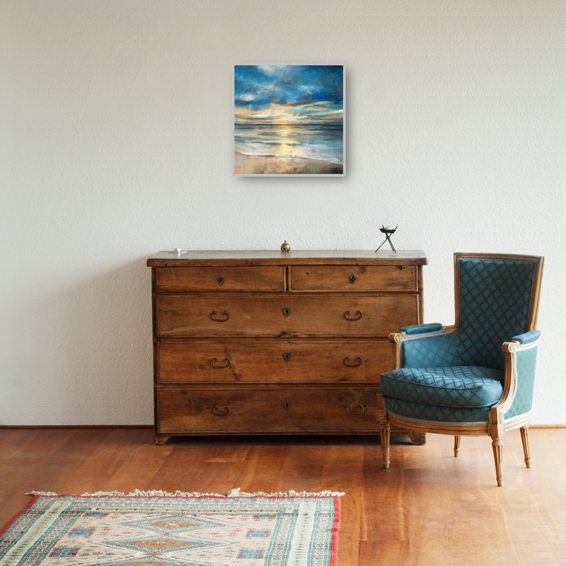 «Indigo Surf» par Studio Arts, reproduction d'art sur toile, H 42 po x l 42 po x P 1,5 po, Champagne couleur argent encadré