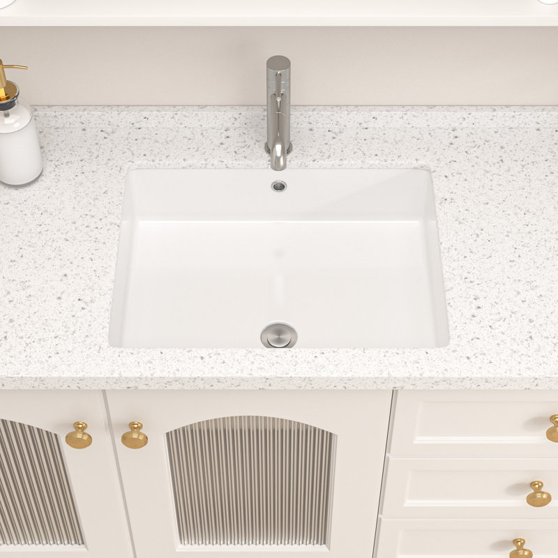 20" L x 16" W Undermount Bathroom Sink Rectangular White Ceramic Bathroom Sink Vanity Basin with Overflow