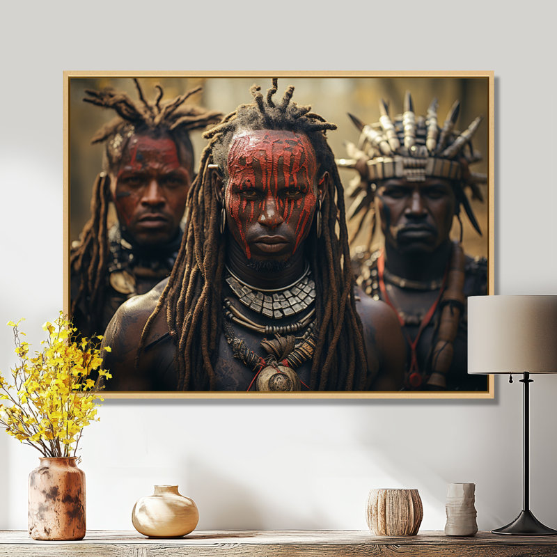 Chavonne tribus d'Afrique Kalenjin Warriors - art mural tribal africain, H 16 po x l 32 po x P 1 po, Cadre flottant érable