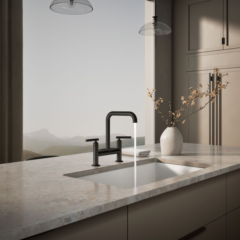Purist® Two-Hole Deck-Mount Bridge Kitchen Sink Faucet, Matte Black