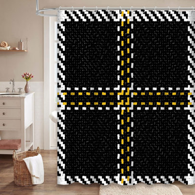 Black Rustic Buffalo Lumberjack Plaid Shower Curtain with 12 Hooks