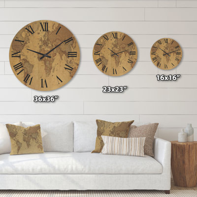 Vintage Wood Wall Clock - Ancient Map of The World III