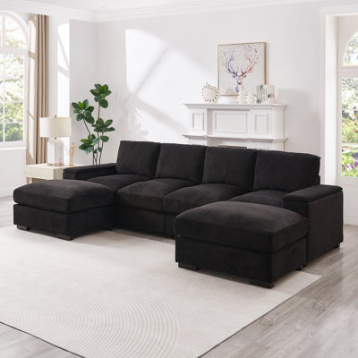 Canapé modulaire à assise profonde avec repose-pieds, revêtement en velours côtelé pour plus de confort et de polyvalence dans les salons et les bureaux