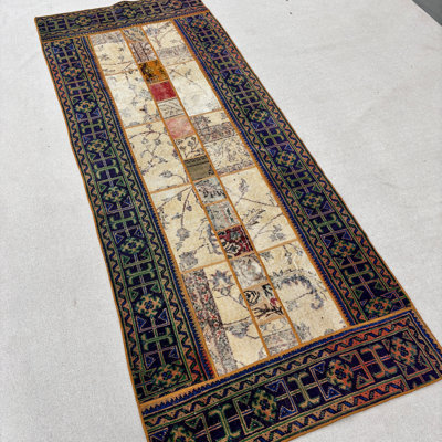 Classic Wool Patchwork Runner Rug, 41.7x106.7 Inch White Rug
