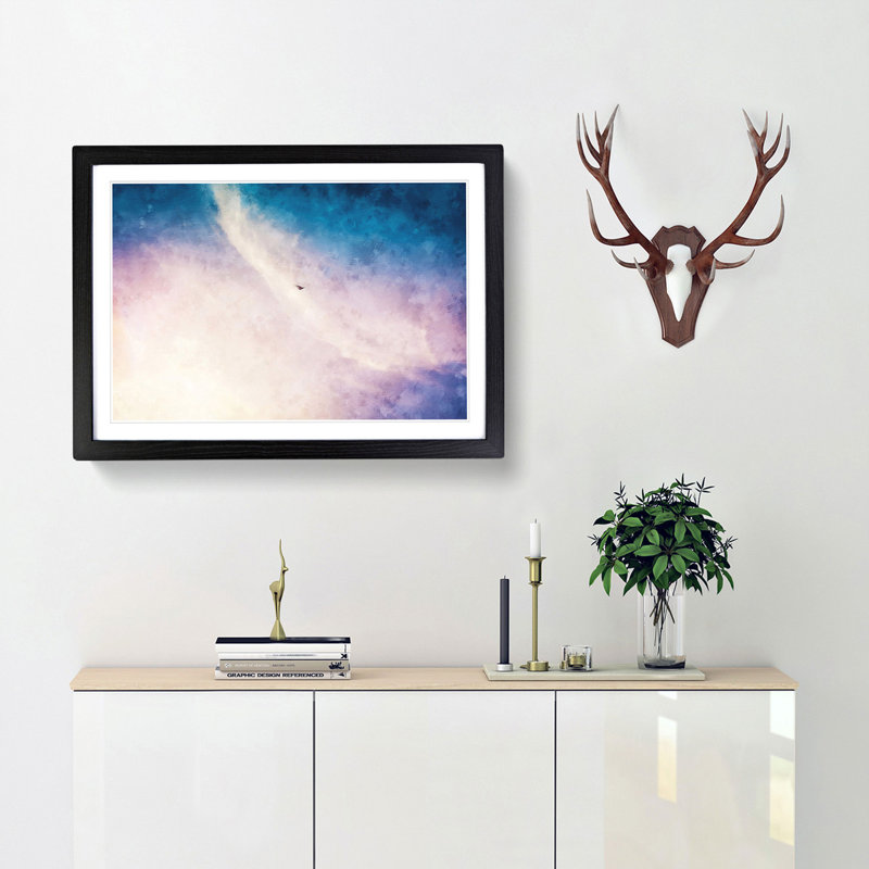 Bird in a Colourful Sky Painting 1 Piece Single Picture Frame Wall Art on MDF, 45cm H x 33cm W x 2cm D, Black
