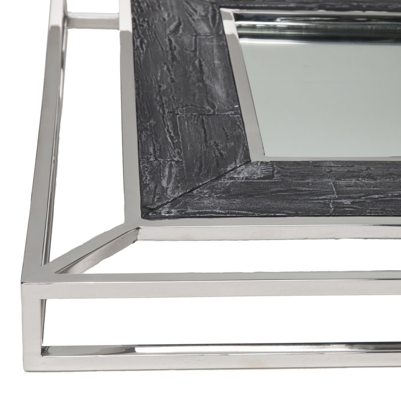 Kathline Metal Flat Wall Mirror, 32" x 32", Black/Silver