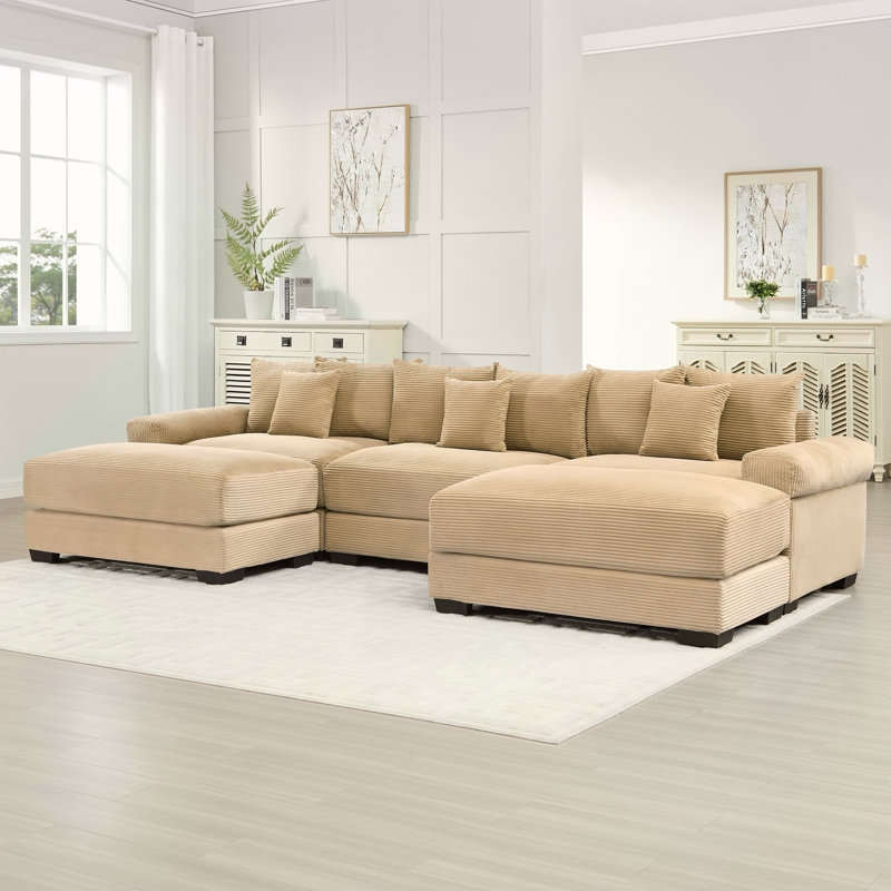 Canapé modulaire surdimensionné 130 po Cloud, H 34 po x l 129 po x P 33 po, Velours côtelé chameau
