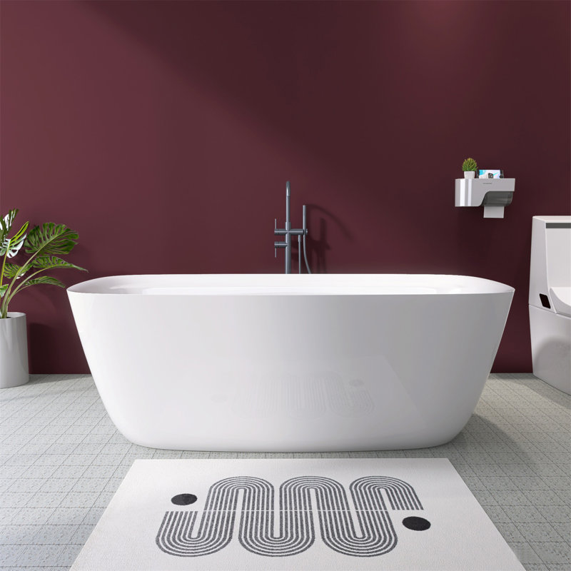 Baignoire autoportante 67 po en acrylique de forme ovale classique, baignoire autoportante réglable avec trop-plein encastré