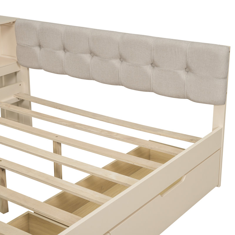 Daybed With Storage And Charging Station, Full, Beige