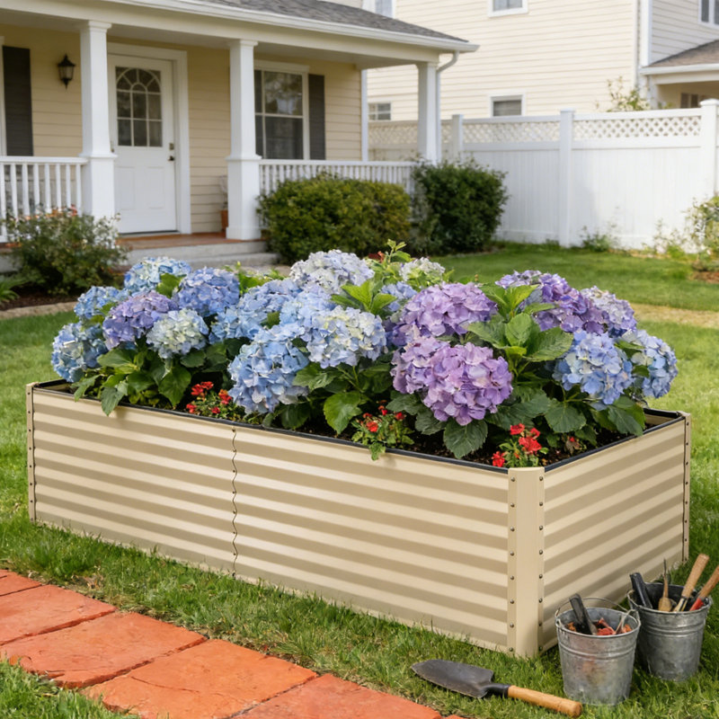 Bac à fleurs surélevé galvanisé pour plantes d'extérieur, légumes et fleurs, Beige