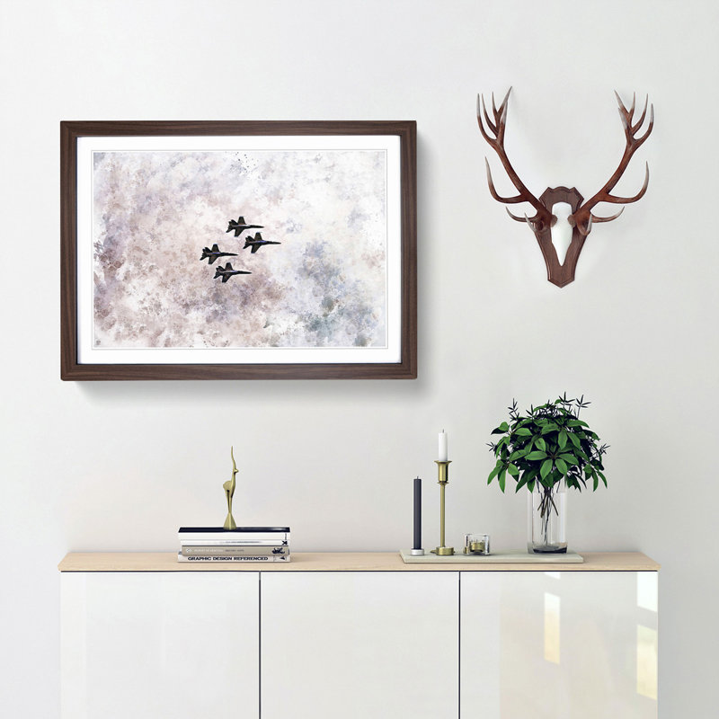 Colourful Jets in Flight in Abstract - Picture Frame Graphic Art Print, Walnut Framed, 36cm H x 48cm W x 2cm D