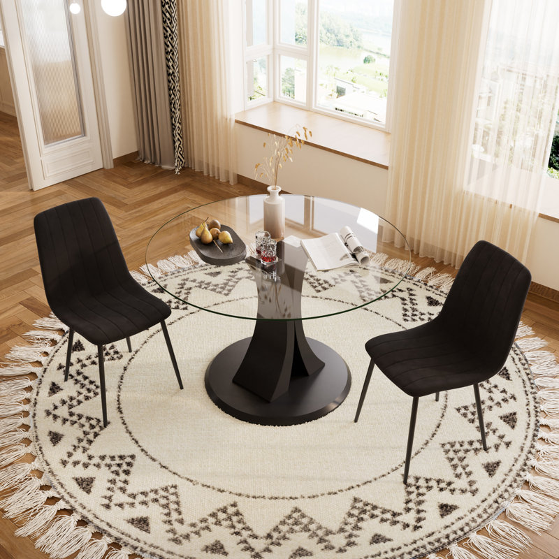 Ensemble de table ronde en verre trempé, Noir, 3