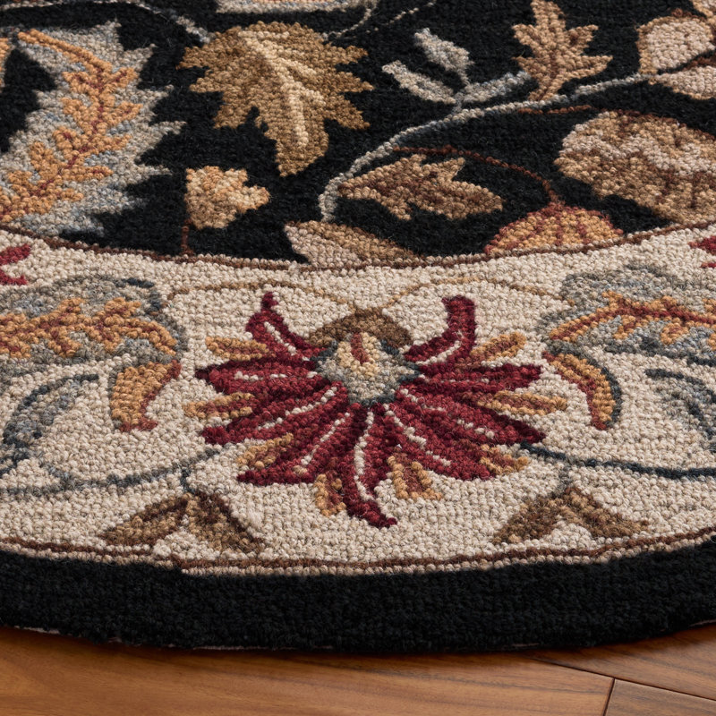 Helena Oriental Handmade Tufted Wool Black Area Rug, Round 4'